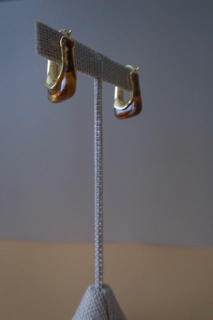 Brown Marble U-Shaped Earrings