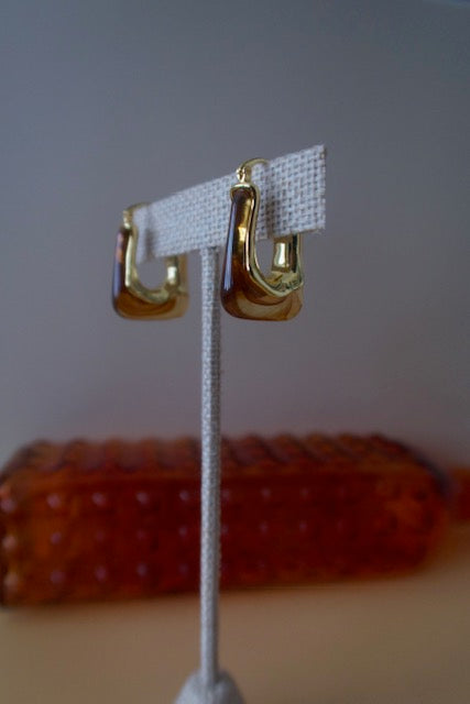 Brown Marble U-Shaped Earrings
